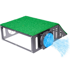 Steelink golf simulator projector case with turf top and cooling fan