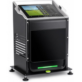 Black metal and acrylic protective case for Garmin R50 launch monitor with device installed