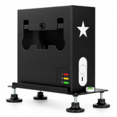 SkyTrak launch monitor secured in Steelink protective case, front view
