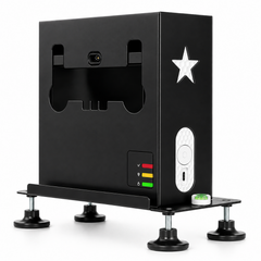 SkyTrak launch monitor secured in Steelink protective case, front view