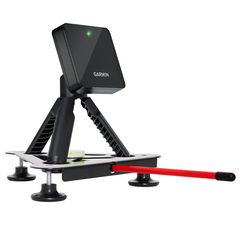 Garmin R10 launch monitor mounted on Steelink adjustable leveling stand