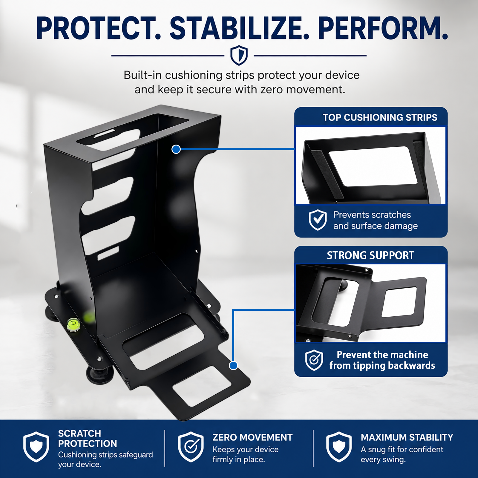 Close-up of top cushioning strips and rear support bracket inside the GC3/S protective case