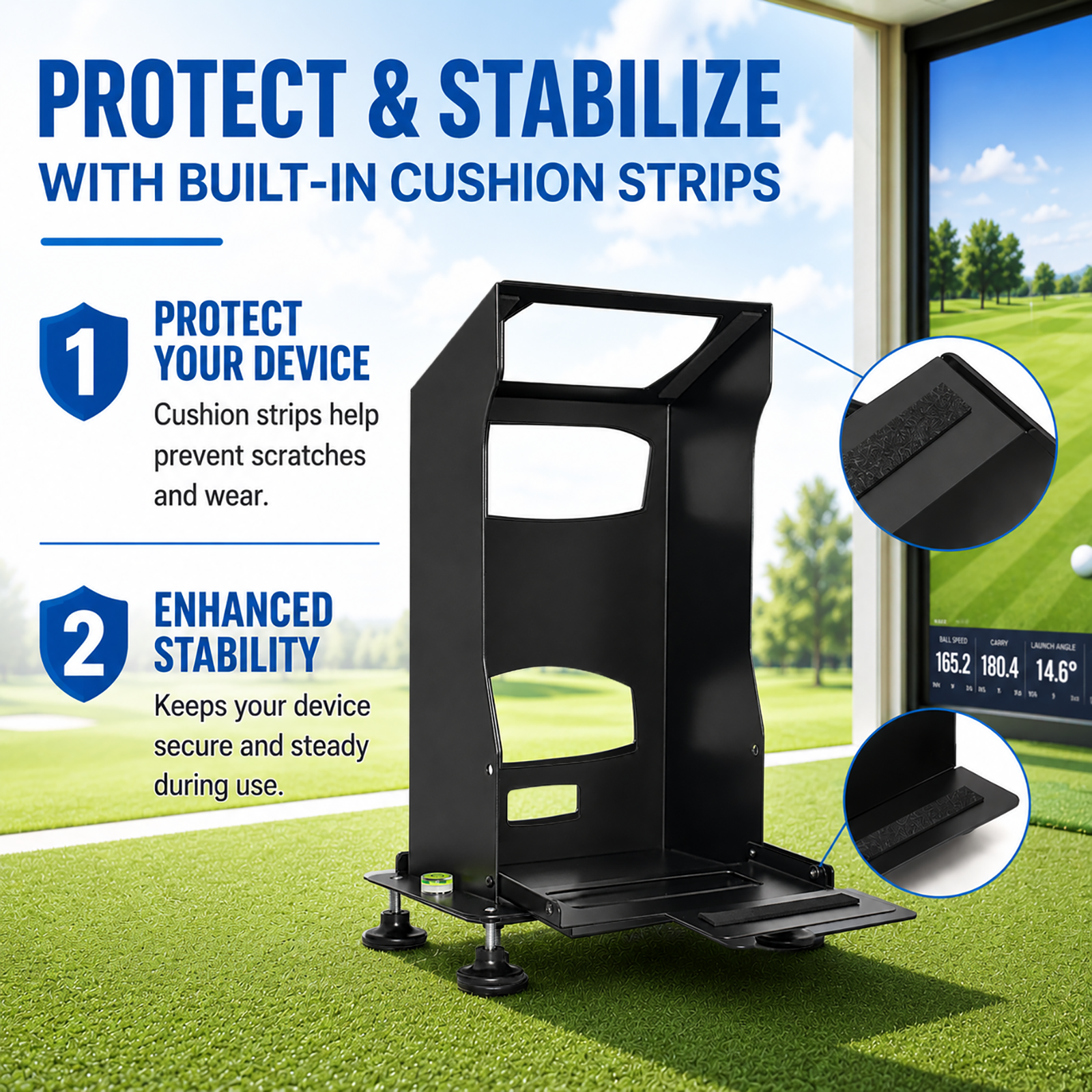 Close-up of built-in cushion strips inside the GCQuad protective case