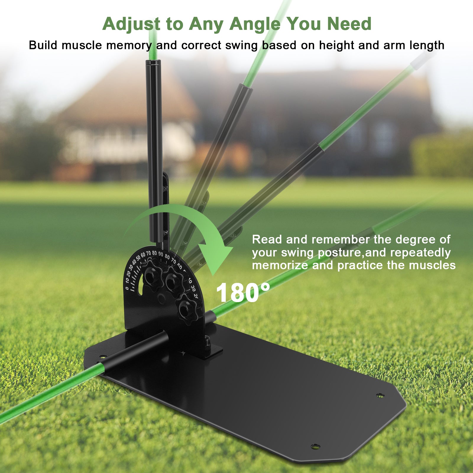 Golf alignment stick holder - adjust to any angle, 180 degree range for muscle memory