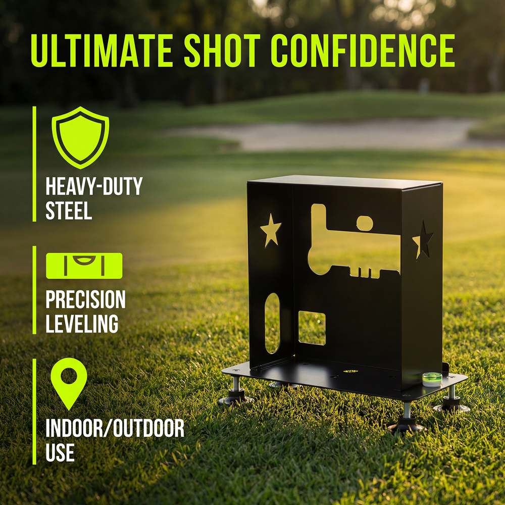 SkyTrak case made of heavy-duty steel on a golf course at sunset