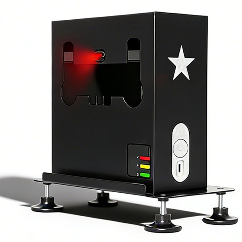 SkyTrak launch monitor secured in Steelink protective case, front view