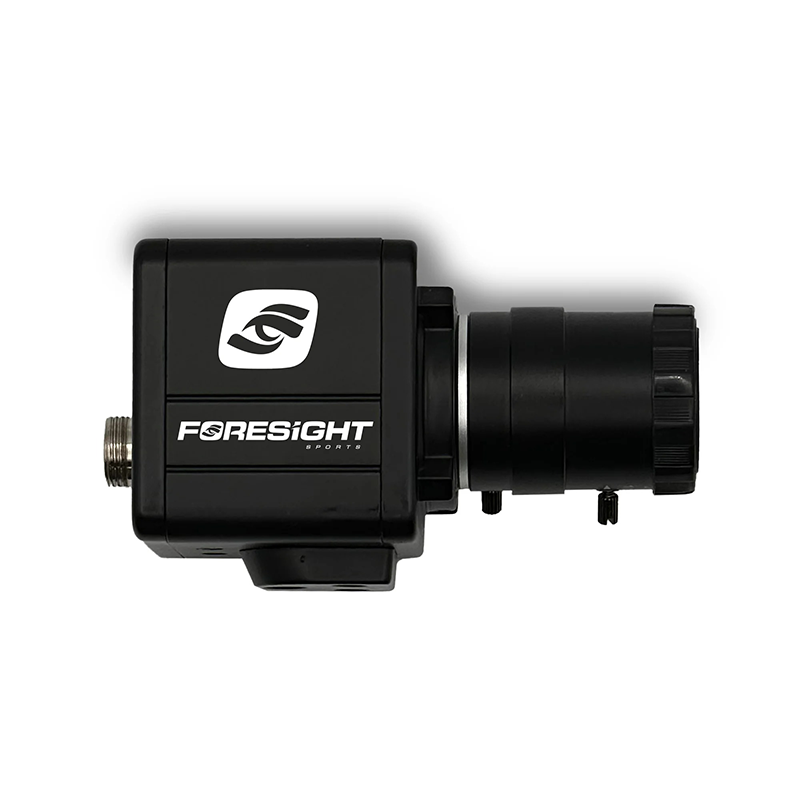 Foresight Sports USB swing camera body and lens, side view showing mounting connector